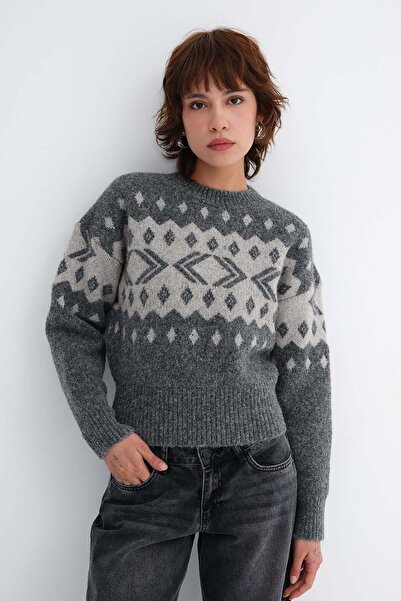 Addax Patterned Knitwear Sweater K3541