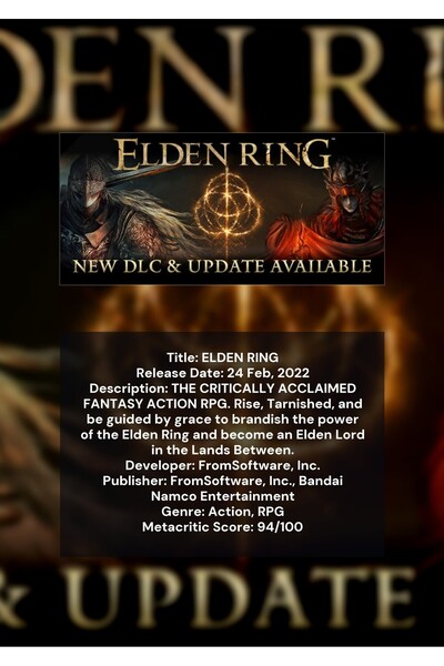 OEM Инфографичен плакат Elden Ring, RPG игра с отворен свят, Картон 250гр, А4