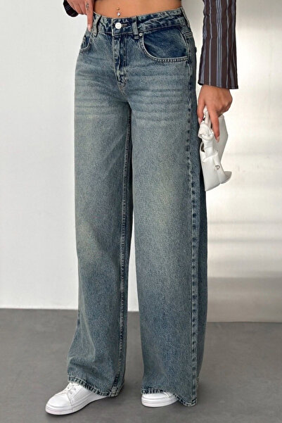 Balenbi Women's High Waist Washed Jean Loose Cut Extra Wide Leg Denim Pants 1243