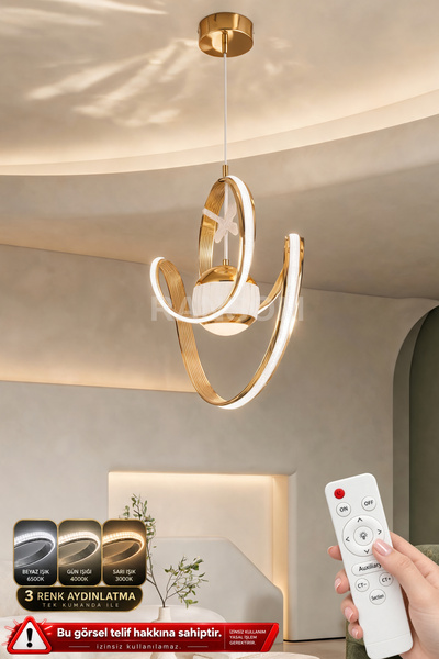 RANSOM İthal Seri 3 Renk Kumandalı Toplu Kelebekli Sonsuzluk Led Avize Gold K...