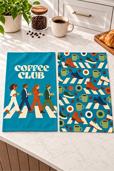 milbaygrup Coffee Club Coffee Figures Patterned 2-Piece Kitchen Towel Set 40X60