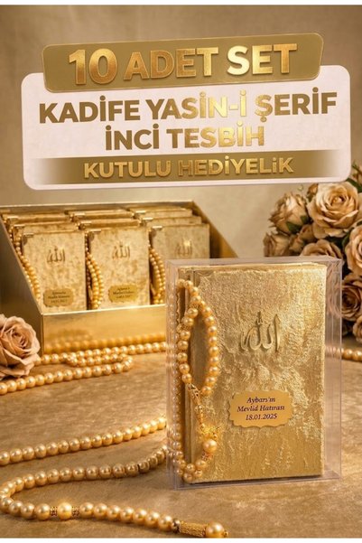 Medrese Kitab Evi 10 Adet Kutulu Kadife Yasin-i Şerif ve İnci Tesbih Seti – M...