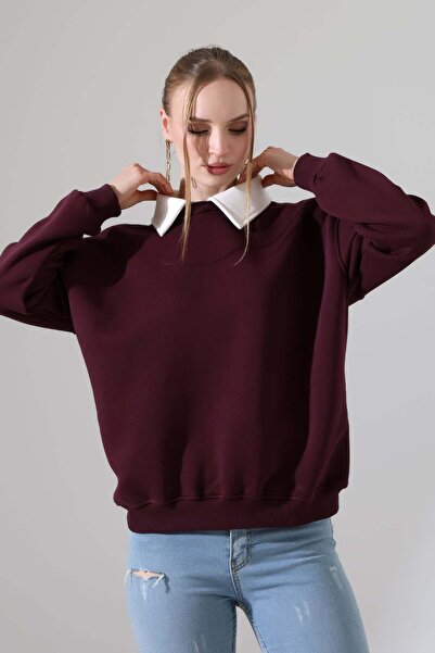 ModaPlaza Women's 3 Thread Inner Ribbed Crew Neck Sweat 21614