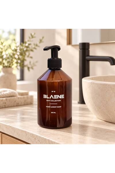Blaene 500 ml Amber Plastic Pump Liquid Soap Dispenser, Countertop Bathroom Dispenser with Black Pump – Int-001
