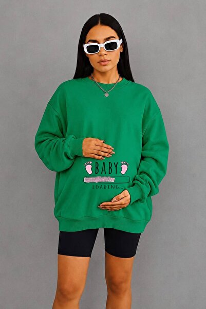 BENROMA 3 Yarn Combed Cotton Baby Loadi̇ng Printed Maternity Sweatshirt Jq5