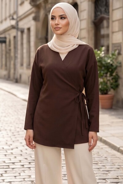 TOFİSA Yandan Bağlamalı Ceket Kahve - 28766-KAHVE
