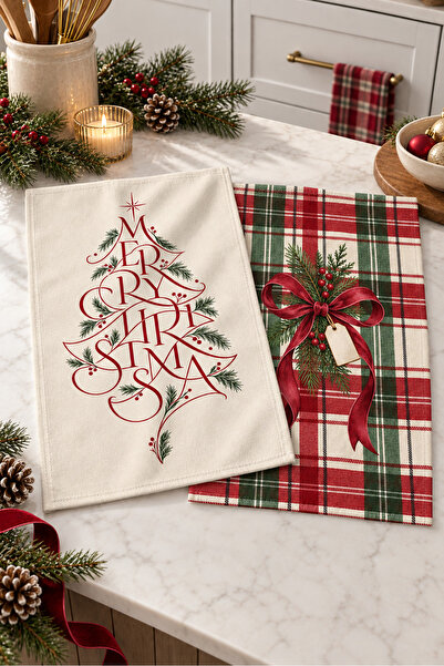 milbaygrup Noel Edit Plaid Patterned 2-Piece Kitchen Towel Set 40X60