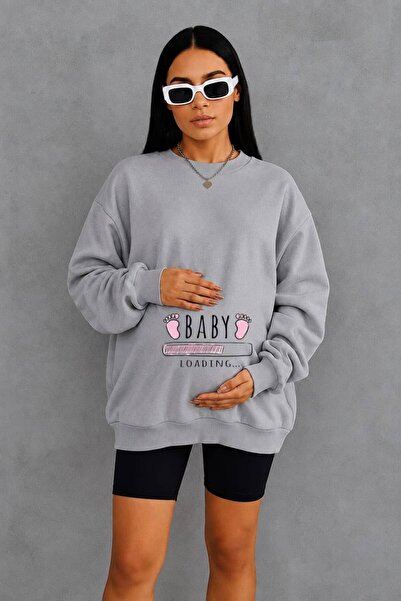 BENROMA 3 Yarn Combed Cotton Baby Loadi̇ng Printed Maternity Sweatshirt Jq5