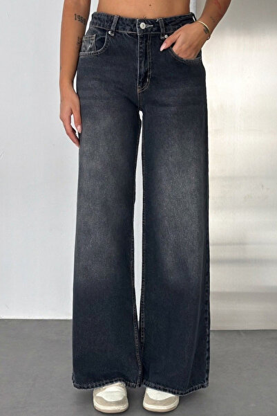 Balenbi Women's High Waist Washed Jean Loose Cut Extra Wide Leg Denim Pants 1243