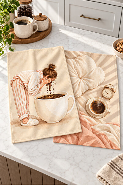 milbaygrup Latte Reverie Powder Brown Patterned 2-Piece Kitchen Towel Set 40X60