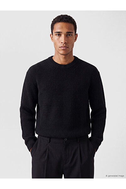 LC Waikiki Ozmarka New Season Black Crew Neck Men's Knitwear Sweater