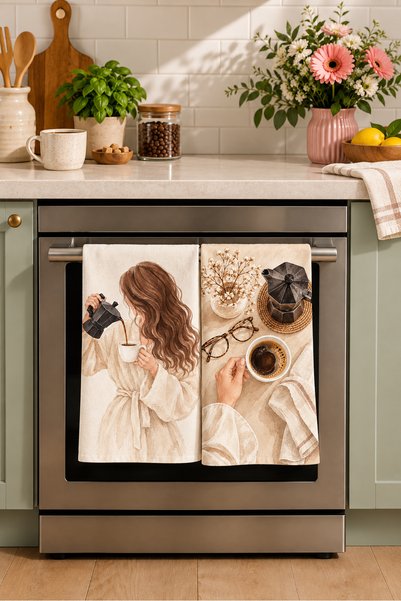 milbaygrup Café Muse Kahve Hazırlığı Desenli 2'li Mutfak Havlusu Seti 40x60