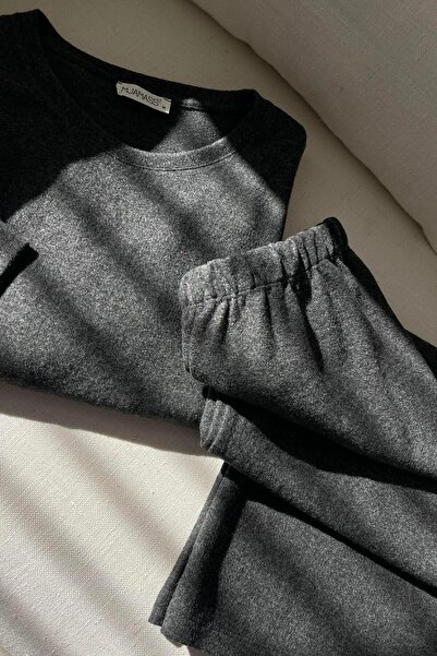 MJAMASS Füme Basic Örme Oversize Kadın Ev Giyim Takım