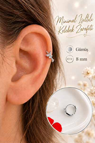 Sacce Scarves&Accessories Zirkon Taşlı Minimal Kelebek Halka Piercing 8 mm – ...