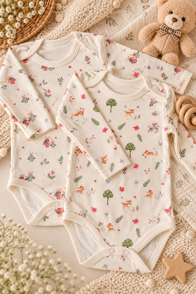 Bulut Anne ve Çocuk Long-Sleeved Snap Fastener Bodysuit 100% Cotton 1. Qualit...