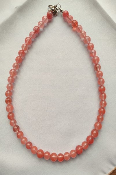c-bhadu naturel Certified 8 mm Rose Quartz Natural Stone Necklace