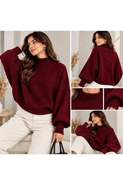 Ravello Collection Ravello Kadın Yarasa Kol Dik Yaka Triko Kazak – Standart B...