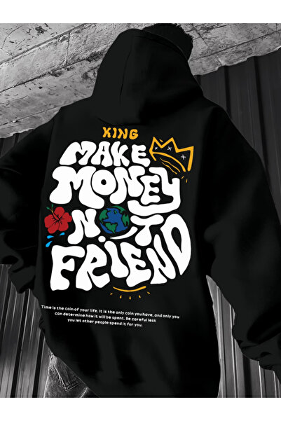 one button Unisex Ανδρικό/Γυναικείο Φούτερ με στάμπα  "Make Money Not Friend ...