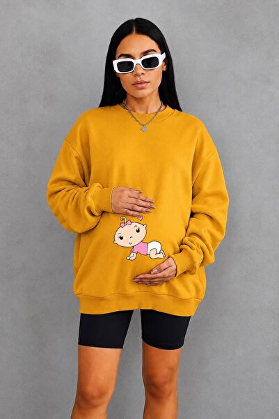 HELLO ROMA 3 Yarn Combed Cotton Retired Baby Printed Maternity Sweatshirt Jq2