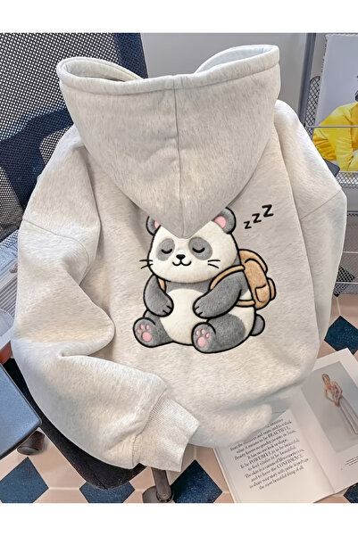 one button Unisex Cute Sleeping Panda με στάμπα, Premium φούτερ με κουκούλα κ...