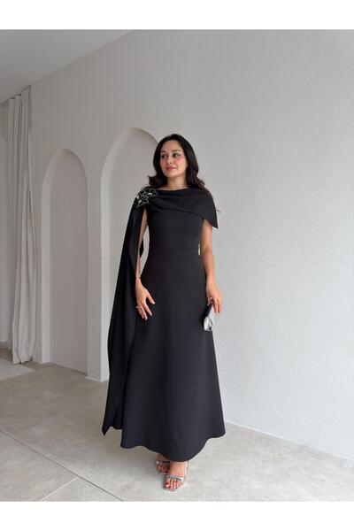 Mooi Butik ERNEST Kol Detaylı Midi Elbise 4105 - Siyah