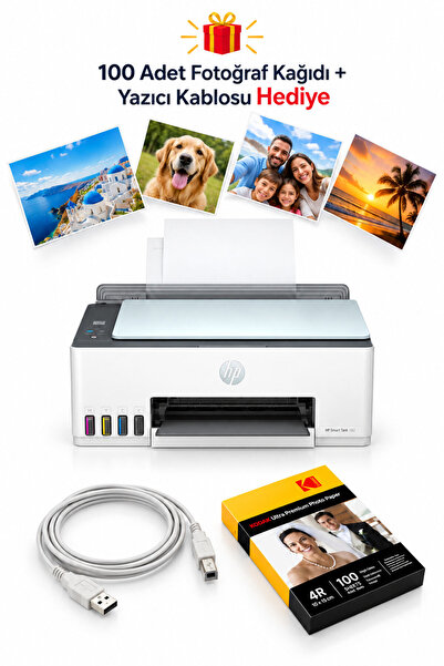 HP Wi-Fi Yazıcı Smart Tank 582 Yazıcı Kablosu ve Fotoğraf Kağıdı hediye! (Onerous)
