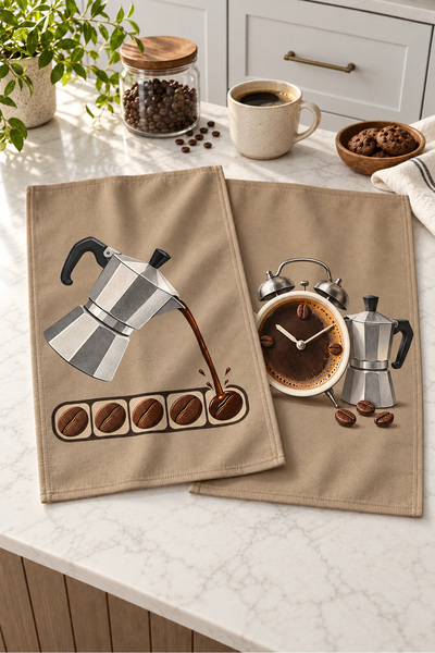 milbaygrup Set de prosoape de bucătărie din 2 piese cu model cafea și ceas Mo...