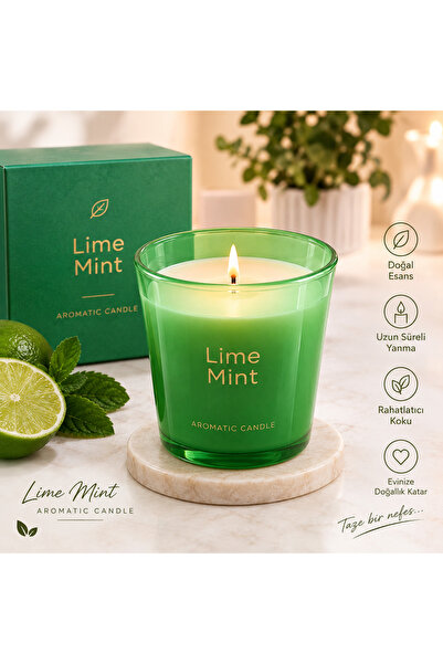 Rakle Büyük boy kokulu bardak mum Lime Mint (Ferah Misket Limonu & Nane)