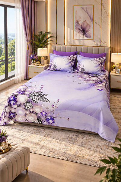AYBERK HOME TEXTİLE Crystal 5D Printed Cotton Double Duvet Cover Set with 6-P...