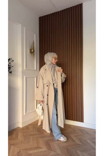 MEYSADESİGN Gadget Oversize Trençkot Bej
