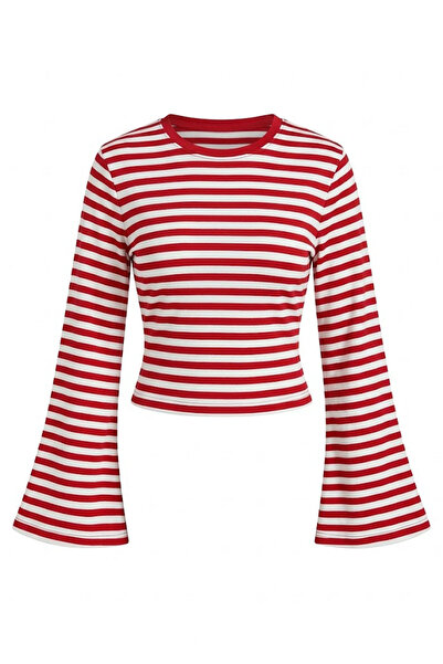 Noa&Noa Side Stripe Gathered Bat Sleeve Blouse-Red Red