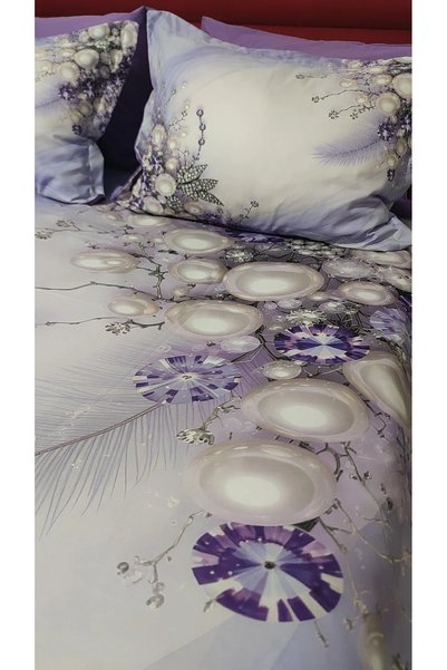 AYBERK HOME TEXTİLE Crystal 5D Printed Cotton Double Duvet Cover Set with 6-Piece Fitted Sheets