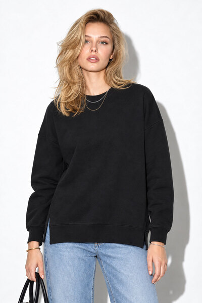 VENA Kadın Bisiklet Yaka Yanı Yırtmaçlı Regular Fit 3 İplik Sweatshirt %100 P...