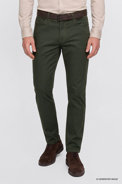 AC&Co / Altınyıldız Classics Erkek Haki Pamuklu Tapered Fit 5 Cepli Diagonal Desenli Esnek Chino Pantolon