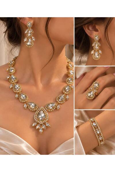 Genel Markalar EL İŞÇİLİĞİ GOLD ZİRKON TAŞLI DAMLA MODEL (KOLYE-BİLEKLİK-KÜPE...