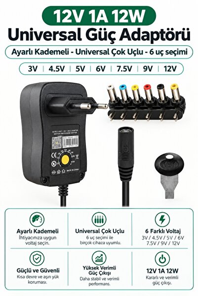 Bluesery 12V 1A SL-128C Universal Şarj Aleti Cihazı Adaptörü Ayarlı Kademeli ...