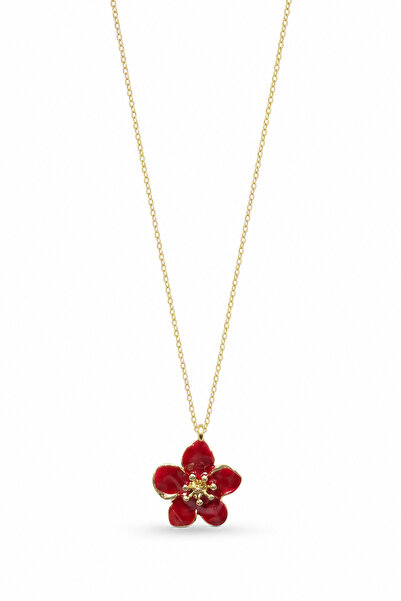Jack Ferrero Red Enamel Flower Pendant Yellow Chain Bijouterie Necklace Women...