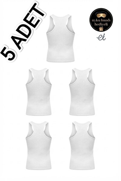 Seher Yıldızı Pack of 5 White Men's Sports Rambo Undershirts 100% Cotton Ribb...