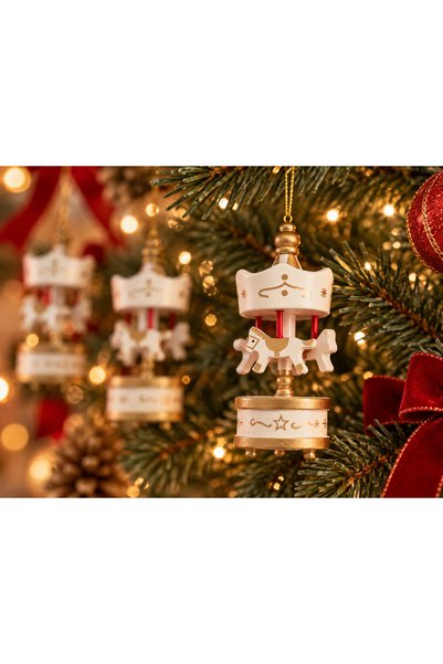 LİA CLİPS CO Set of 6 Christmas Pine Tree Ornaments with Carousel Figures, Decorative Christmas Tree Ornaments