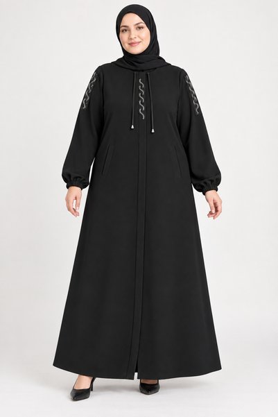 CANPOLATLAR TEKSTİL 88009-26 سترة نسائية من قماش الوافل بنسيج خلية النحل مع جيوب مطرزة بالحجر وسحاب، مقاسات 46-56