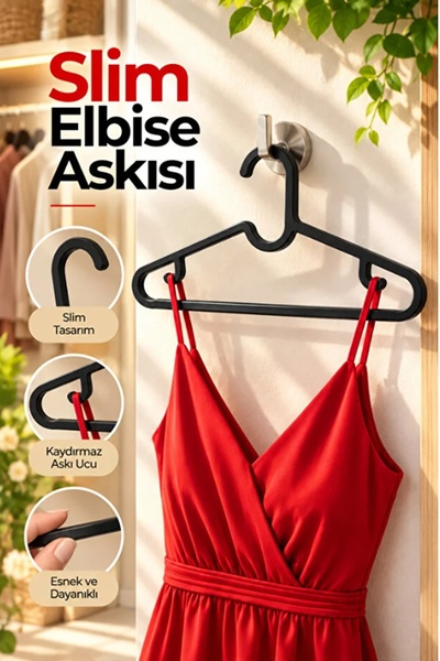 Kitchen Beauty 20 Adet Slim Elbise Askısı - Esnek ve Dayanıklı Kıyafet Askısı Gömlek Ceket Pantolon Askısı