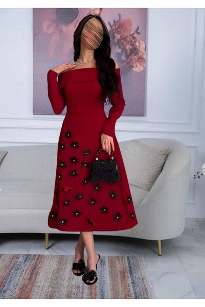 ELORA FASHION Purple Midi Dress with Long Sleeves and Flared Skirt Featuring ...