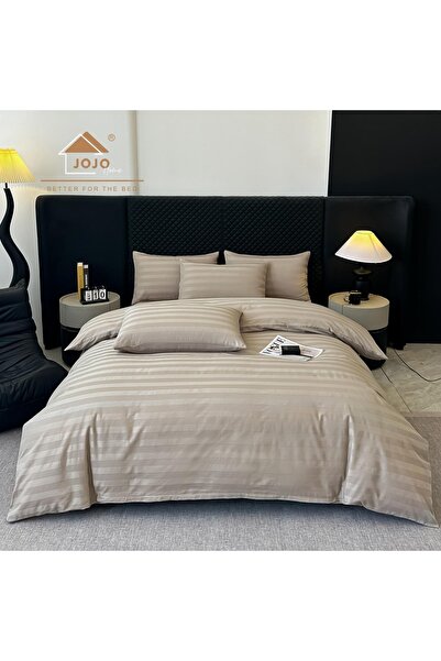 JOJO HOME Lenjerie de Pat Damasc Deluxe 100% Bumbac Bej | 6 Piese | Cearceaf ...