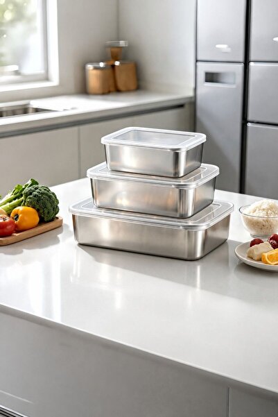 Chavin 3 Piece Set 304 Steel Food Fruit Meat Refrigerator Nutrition Storage C...