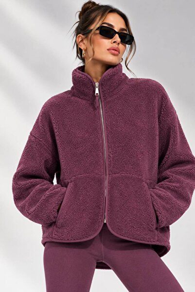 Bordo Peluş Teddy Cepli Ceket