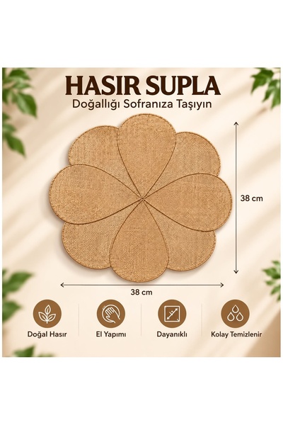 Kitchen Beauty Hasır Supla Papatya Model Örgü Amerikan Servis Tabak Tava Tencere Altlığı Bambu Sofra Servis Sunum