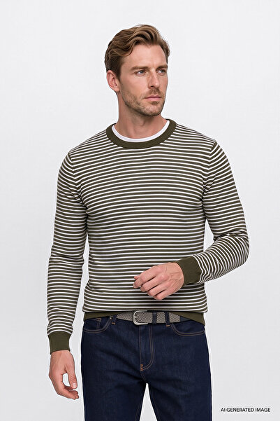 AC&Co / Altınyıldız Classics Men's Green-White Warm Standard Fit Regular Cut ...