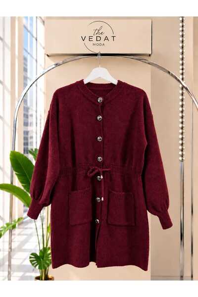 MODA VEDAT كارديجان نسائي ناعم بجيبين وحزام خصر -0470