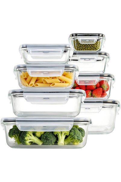 urevo Food Storage Containers, Made of Glass and Silicone, 8-Piece Set, in Mu...