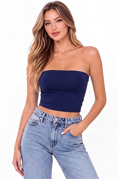 Arma Yıldız Women's Strapless Bustier Crop Top Cotton Lycra Stretchy Basic Top